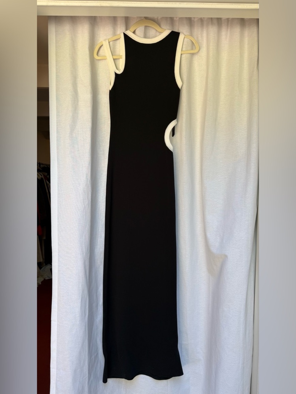 Black Maxi Dress with White Trim - Sleek Cutout Silhouette